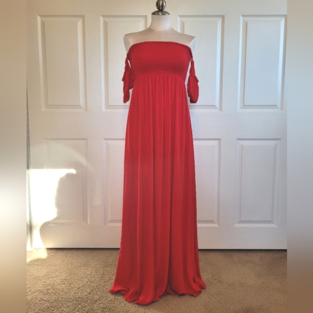 Red Offf Shoulder Maxi Dress